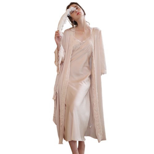 CINNAMON Μακρυμάνικη ρόμπα σατέν υφής CINNAMON Μακρυμάνικη ρόμπα σατέν υφής