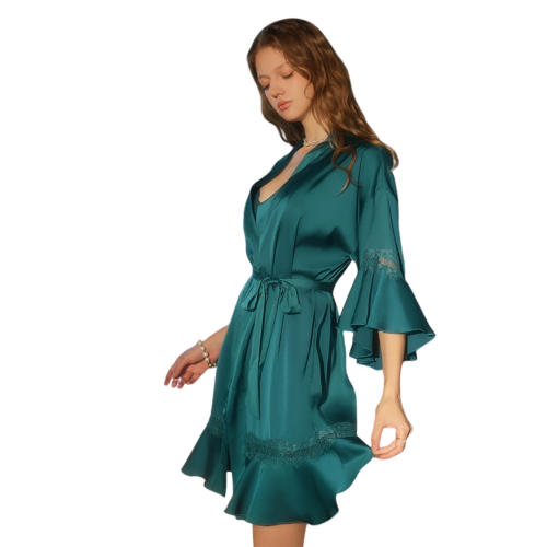 CLARIE Σατέν ρόμπα με ζώνη και δαντέλα CLARIE Σατέν ρόμπα με ζώνη και δαντέλα