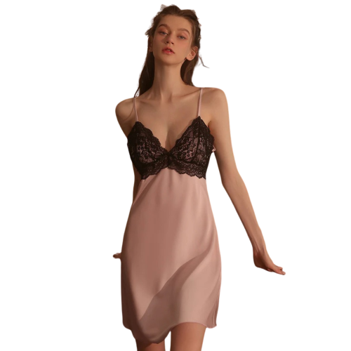 PHELONY Νυχτικό σατεν υφής με δαντελέντα και ανοιχτή πλάτη PHELONY Νυχτικό σατεν υφής με δαντελέντα και ανοιχτή πλάτη